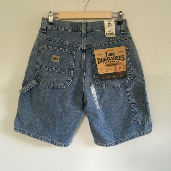 VTG Lee Dungarees Carpenter Shorts Sz 30 Retro Stone Blue Denim Made In USA NWT - Picture 1 of 16